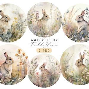 Ilustração de coelho fofo em flores silvestres, lebre clipart aquarela, lebre em flores, decoração de coelho, coelho com flores png, flores silvestres
