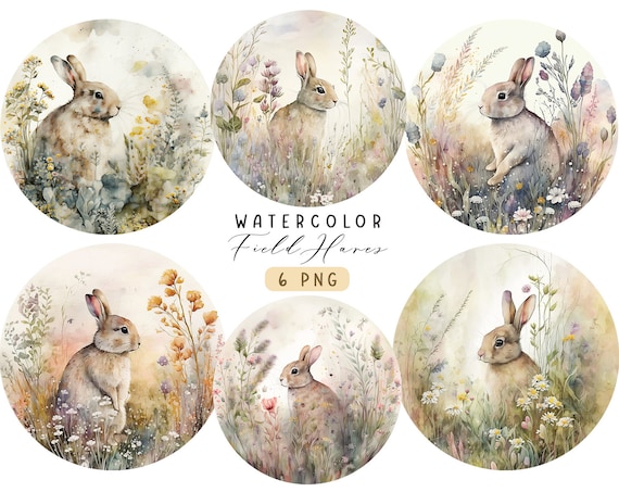 Cute Rabbit illustration in wildflowers, Watercolor clipart hare, Hare in flowers, Rabbit decor, Rabbit with flowers png, Wildflowers