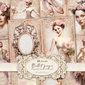 Cream Ballet - Kit de 14 páginas de diário indesejado, balé de páginas em aquarela, diário indesejado para bailarina, diário indesejado para dançarinas, diário para meninas
