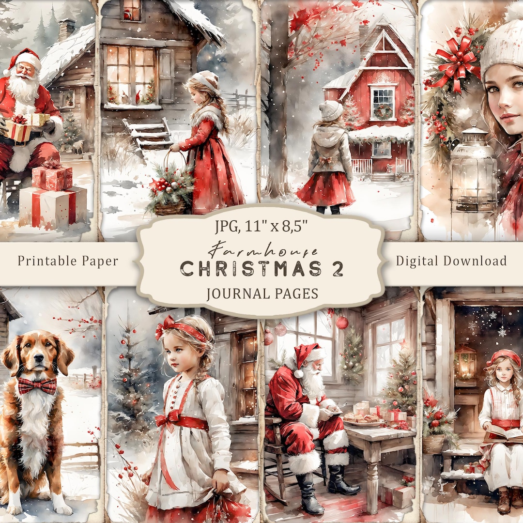 Farmhouse Christmas #2 Junk Journal Pages, Rustic Printable Collage ...