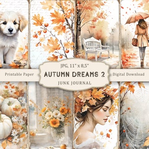 Autumn Dreams-2 Junk Journal Kit, Watercolor Autumn Printable Pages, Autumn Scrapbooking Paper, Autumn Collage Sheet, Fall Vintage Ephemera