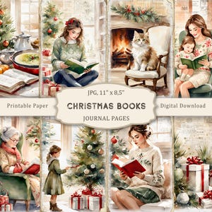 Páginas de diario basura con libros navideños, kit de diario basura navideño, papel imprimible para las fiestas, collage navideño, material efímero de invierno, descarga digital