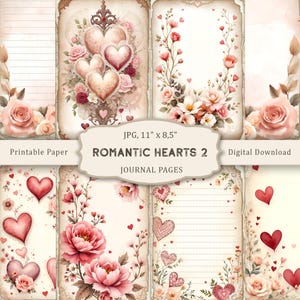 Romantic Hearts #2 Junk Journal Kit, vintage Valentijn plakboek (digitale download)