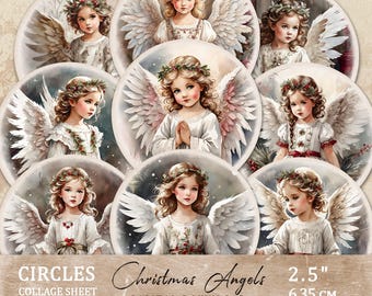 Viktorianische Engel Weihnachtskreise 2,5 Zoll, digitale Vintage Kreise druckbare, sofortige Download, digitale Collage Sheet, Vintage Ephemera