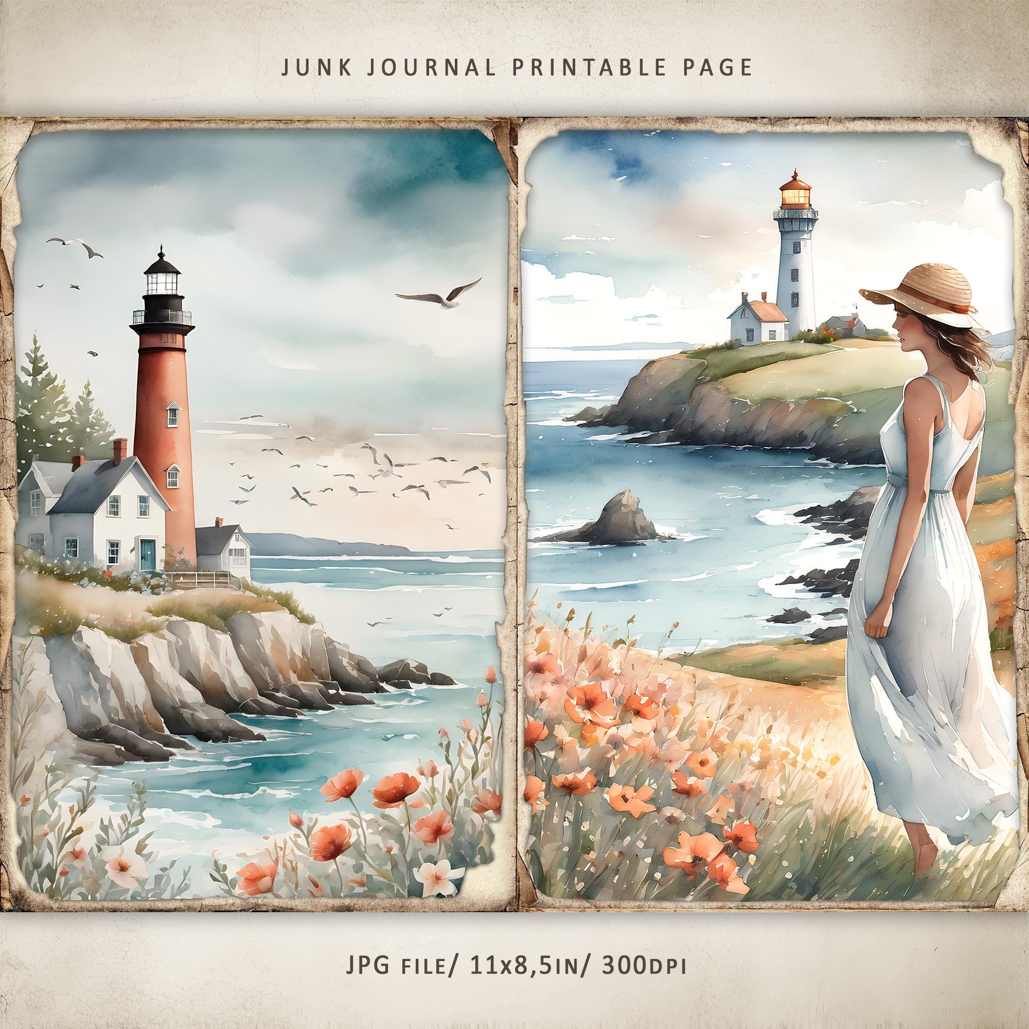 Whisper Lighthouse #2 Junk Journal Kit, Scrapbooking Paper, Sea Collage ...