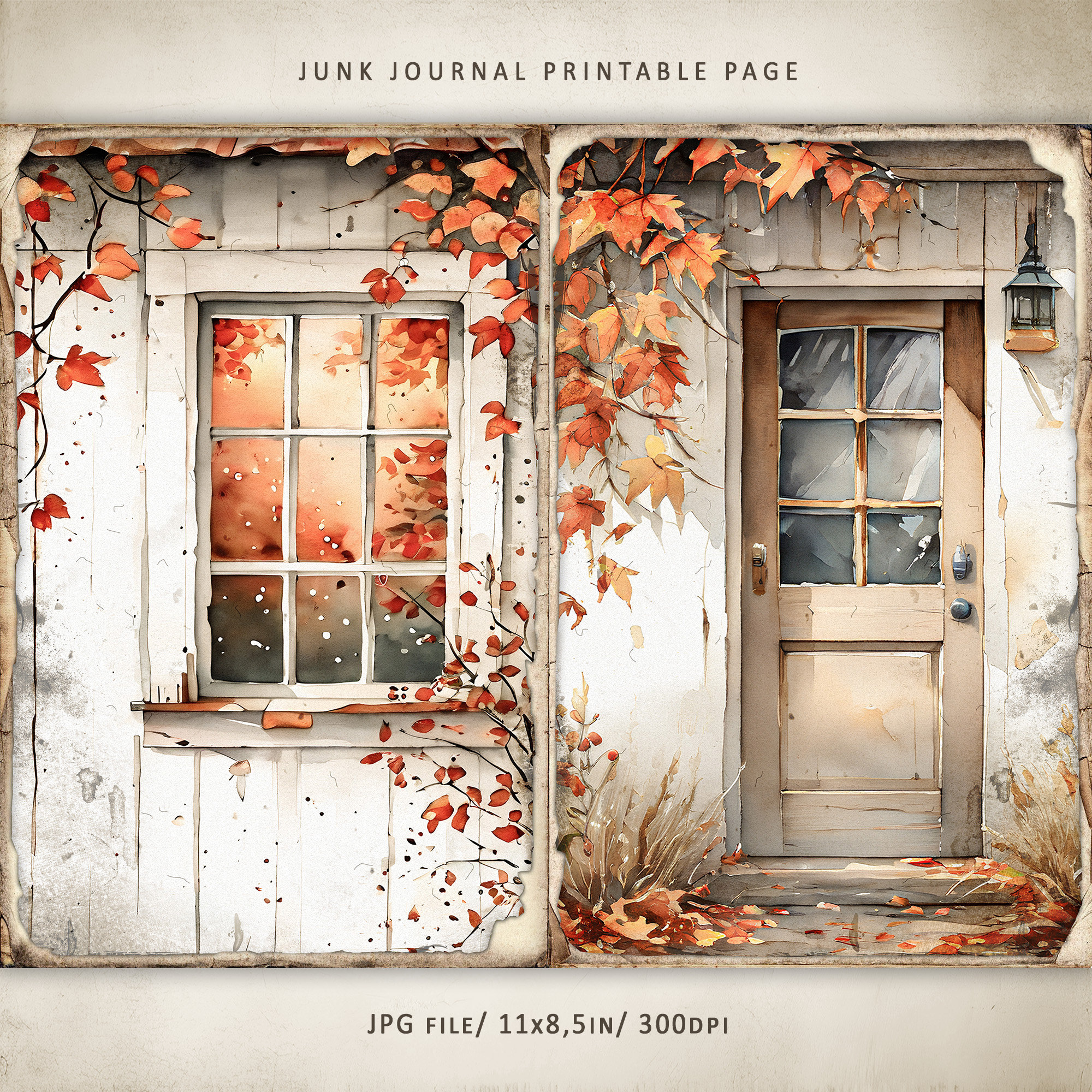 Autumn Country Houses-1 Junk Journal Kit, Watercolor Fall Home ...