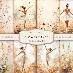 Kit diario di fiori di danza, pagine stampabili di ballerine, carta per scrapbooking di fiori di campo, collage di ballerine danzanti, effimeri vintage primaverili