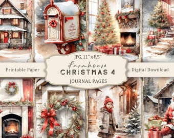 Farmhouse Christmas-4 Junk Journal Kit, Rustic Christmas Printable Pages, Cozy Winter Scrapbook Paper, Printable Collage, Winter Ephemera