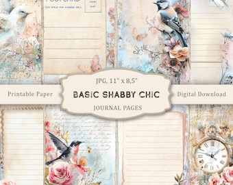 Shabby Chic Bird Junk Journal Pages, Vintage Lined Paper (Digital Download)