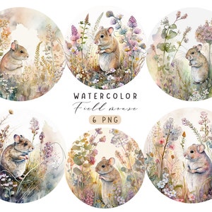 Muis aquarel clipart-6PNG, leuke illustratie muis in wilde bloemen, muis decor, muis met bloemen png, tuin decor png