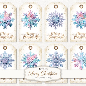 Schneeflocken Weihnachten Journal Tags, Geschenkanhänger, druckbare Vintage Weihnachten Tags, Weihnachten Journal Zubehör, Weihnachten Etiketten, digitaler Download