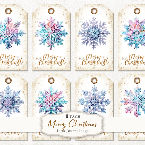 Snowflakes Christmas Journal Tags, Gift Tags, Vintage Christmas Printable Tags, Christmas Journal Supplies,Christmas Labels,Digital Download