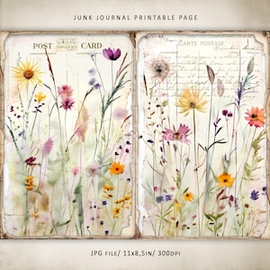 Watercolor Wildflowers Junk Journal Pages, Summer Flowers Paper ...