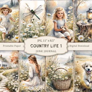Country Life-1 Junk Journal Kit, pagine stampabili di cottage estivi vintage, carta per scrapbooking Cottagecore, foglio di collage, effimeri di case di campagna