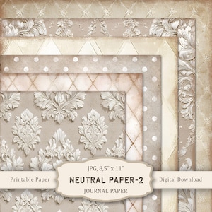 Neutral Papier-2 druckbare, Junk Journal Basic Seiten, Vintage Journal Papier, Shabby Chic Journal Papier, Digitales Scrapbook Papier