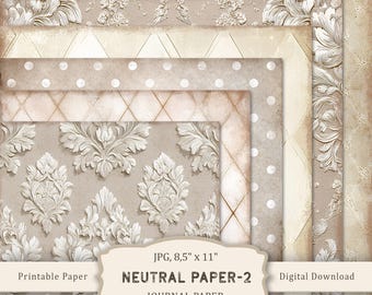 Neutral Paper #2 Printable, Junk Journal Basic Pages, Vintage Journaling, Shabby Chic, Scrapbooking, Digital