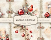 Vintage Christmas Blank Lined Junk Journal Pages, Christmas Basic Junk Journal Kit, Holiday Lined Pages, Printable Collage, Digital Papers