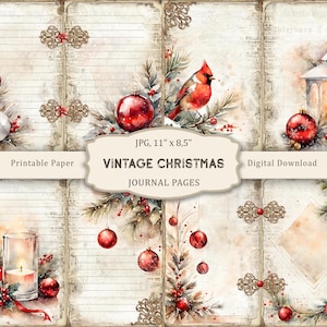 Vintage Christmas Blank Lined Junk Journal Pages, Christmas Basic Junk Journal Kit, Holiday Lined Pages, Printable Collage, Digital Papers