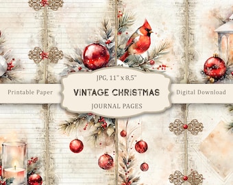 Vintage Christmas Blank Lined Junk Journal Pages, Christmas Basic Junk Journal Kit, Holiday Lined Pages, Printable Collage, Digital Papers