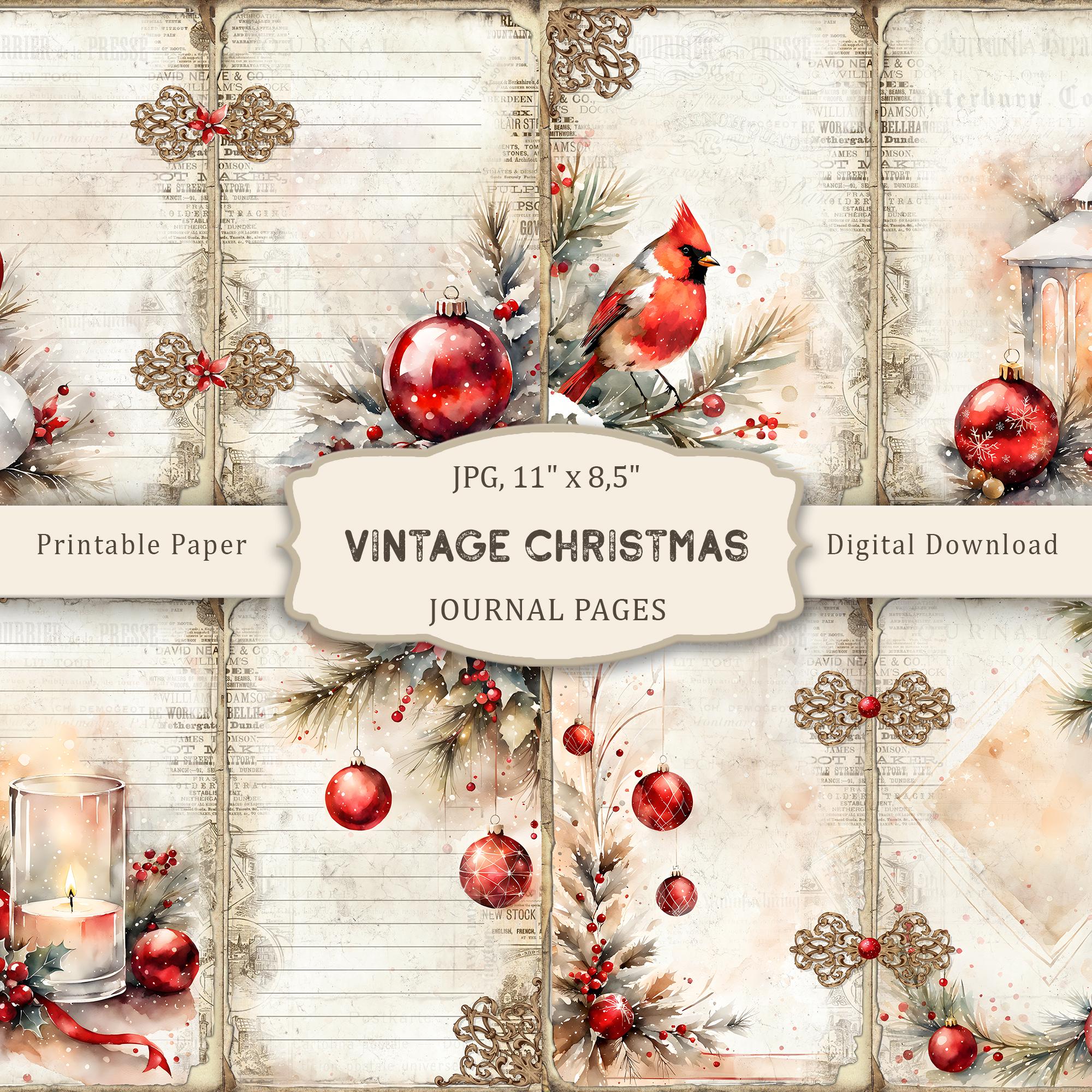 Vintage Christmas Blank Lined Junk Journal Pages, Christmas Basic Junk ...
