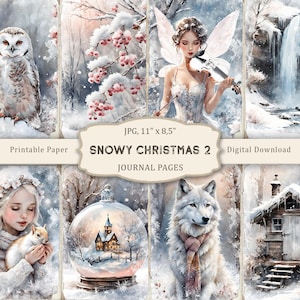 Navidad nevada: 2 páginas de diario basura, páginas navideñas rústicas, papel de álbum de recortes acogedor para el invierno, collage navideño imprimible, material efímero de invierno