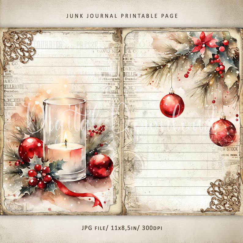 Vintage Christmas Blank Lined Junk Journal Pages, Christmas Basic Junk ...
