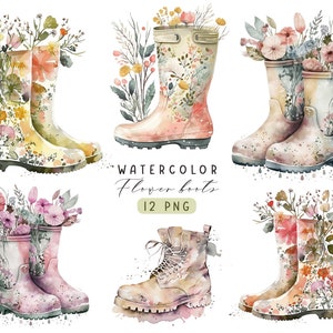 Gummistiefel mit Blumen Clipart, Blumenstiefel png, Gummistiefel mit Blumen Poster, Familie Gummistiefel PNG, Frühling Clipart, Sommer