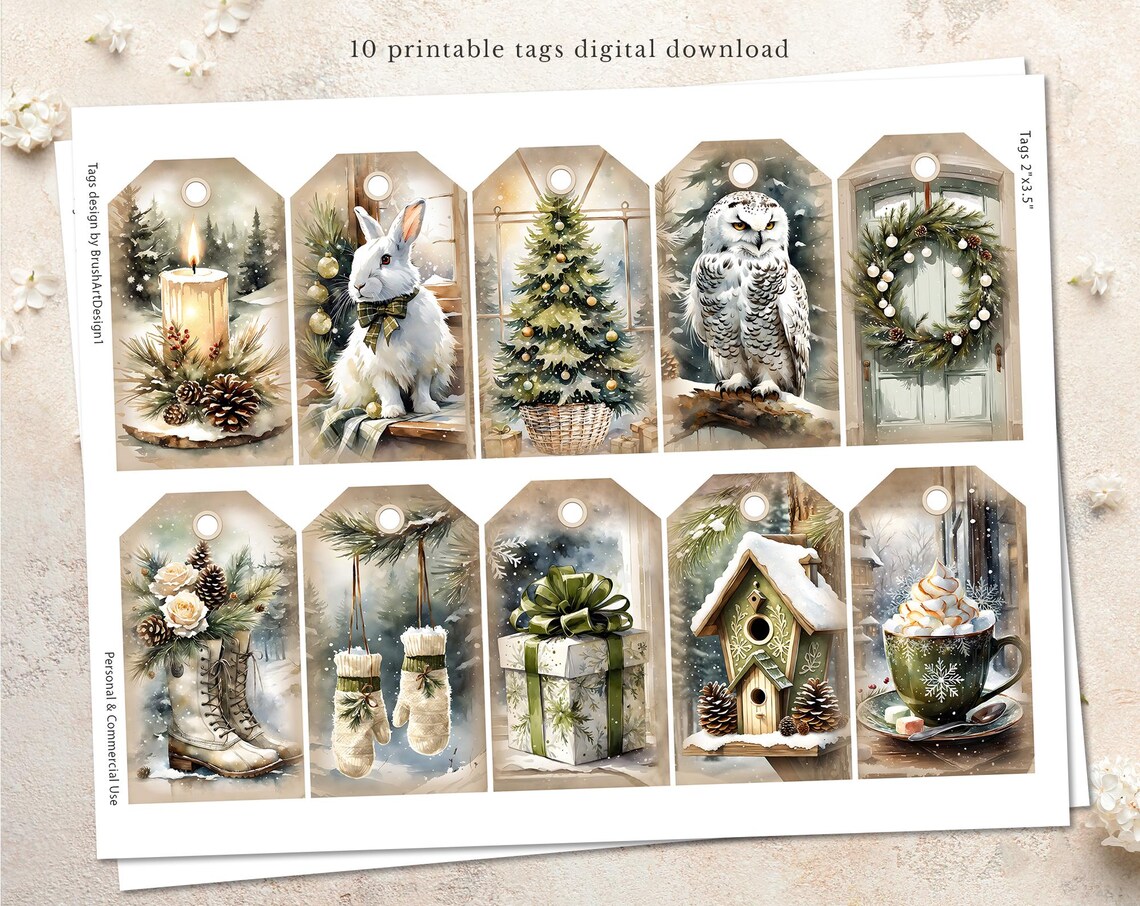 Green Christmas #1 Gift Tags, Santa Labels, Holiday Decor, Journal ...