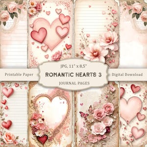 Romantic Hearts-3 Junk Journal Kit, Valentijnsdag Junk Journal, vintage romantisch plakboek, plakboek collagevel, trouwdagboek