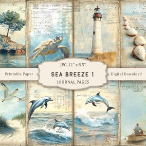 Sea breeze-1 Junk Journal Kit, Nautical Printable Pages, Sea Scrapbooking Paper, Beach Collage Sheet, Nautical Ephemera, Digital Download