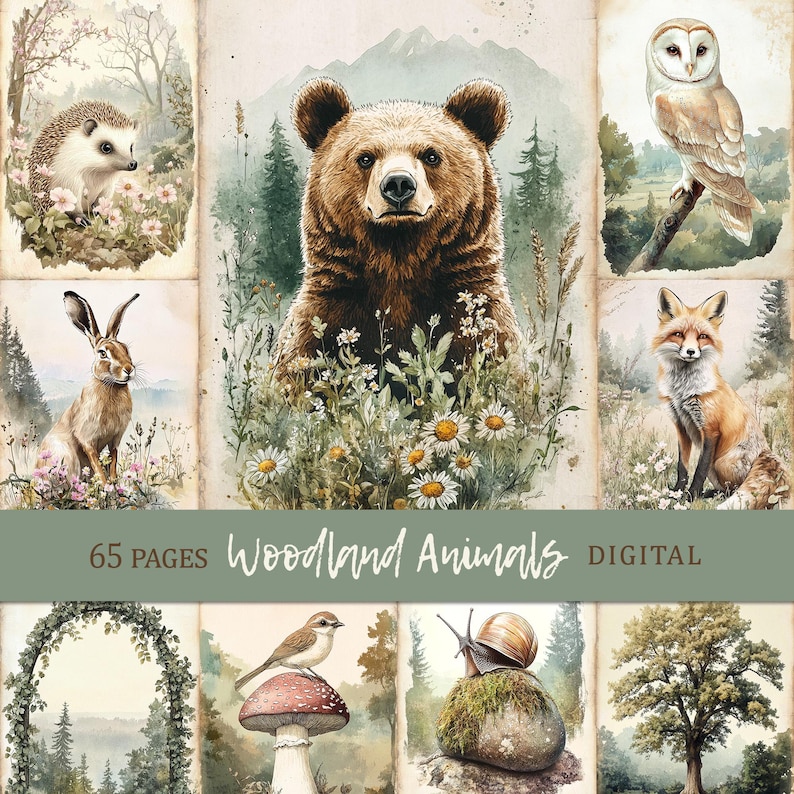 Woodland Animals Junk Journal Kit, Forest Botanical Digital Sheet ...