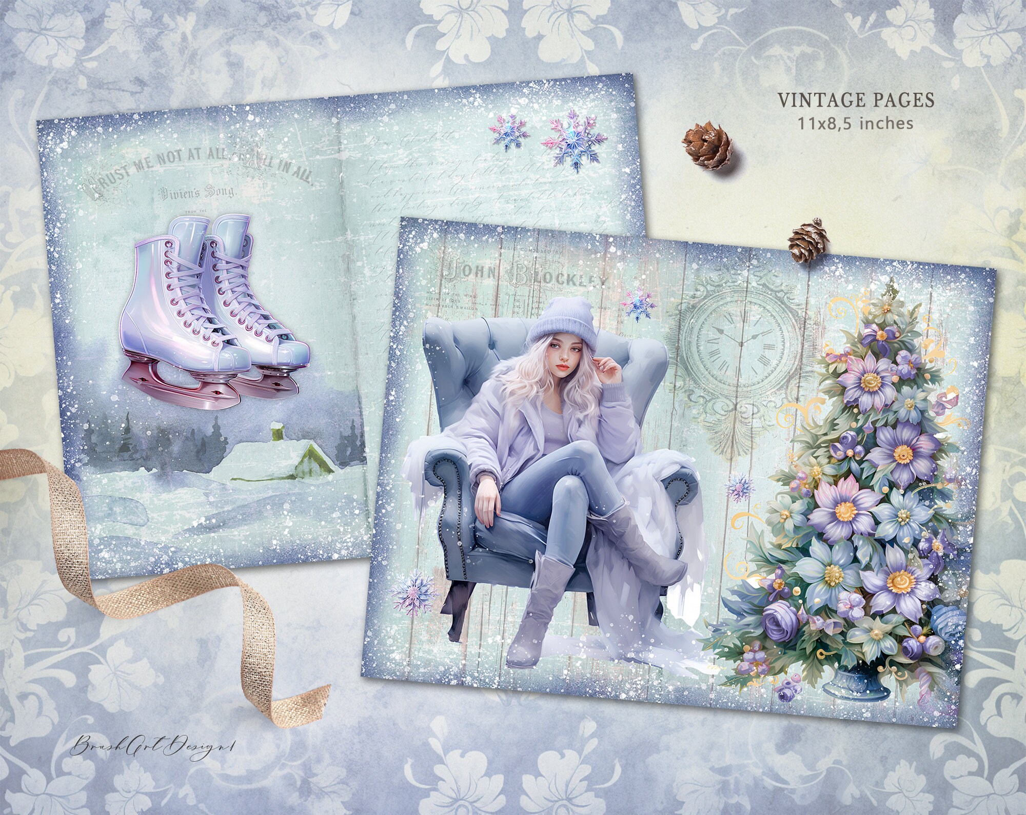 Pastel Christmas- 14 Junk Journal Pages Kit, Winter Junk Journal Pages ...