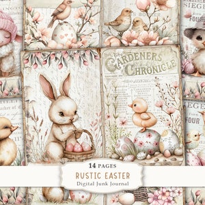 Rustikales Ostern - 14 Junk Journal Seiten Kit, Frühling Junk Journal, Vintage Scrapbook Papier, Scrapbook Zubehör, Frühling Seiten, digitaler Download