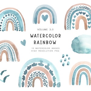 Clipart arcobaleno acquerello-10PNG, Baby Shower, Clipart per bambini, Decorazioni per la cameretta dei bambini, Adesivi per planner, Arcobaleno blu, Decorazioni per bambini, Clipart per bambini, Digitale
