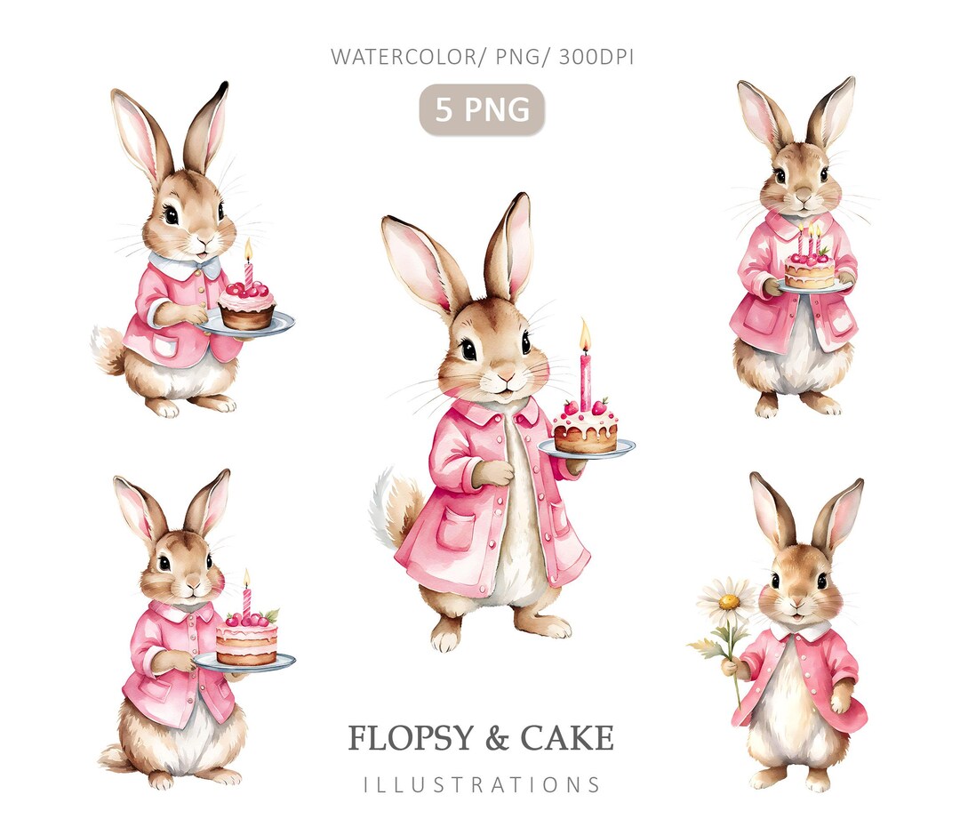 Flopsy Rabbit & Cake Cliparts PNG, Beatrix Potter Style, Peter Rabbit's ...