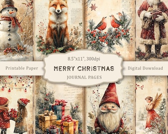 Páginas de diario navideño para álbumes de recortes, papel imprimible para álbumes de recortes de invierno acogedor, efímera vintage, JPG, PDF