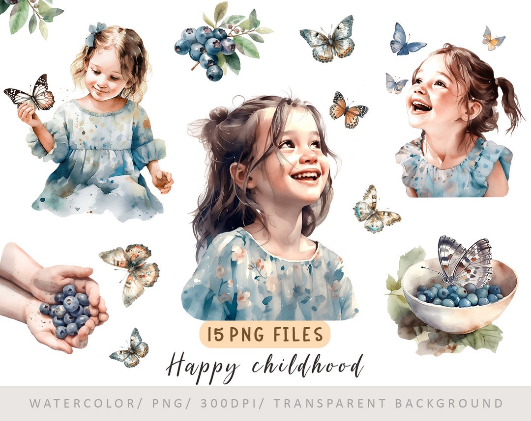 Girl With Butterflies 15PNG Blueberry Clipart Butterflies Etsy