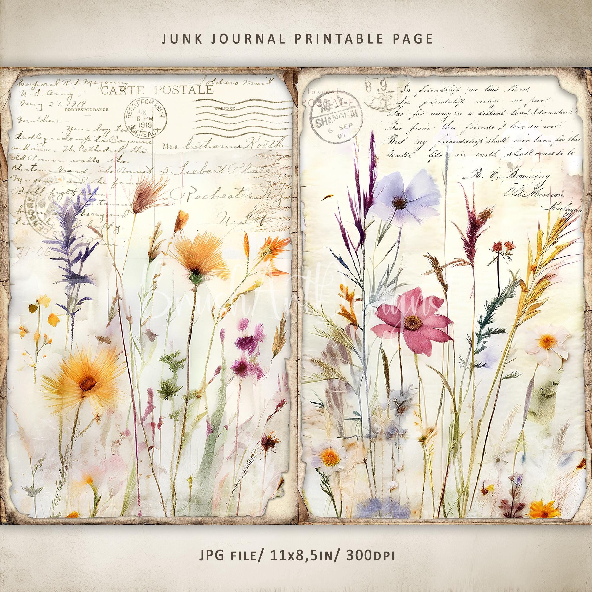 Watercolor Wildflowers Junk Journal Pages, Summer Flowers Paper ...