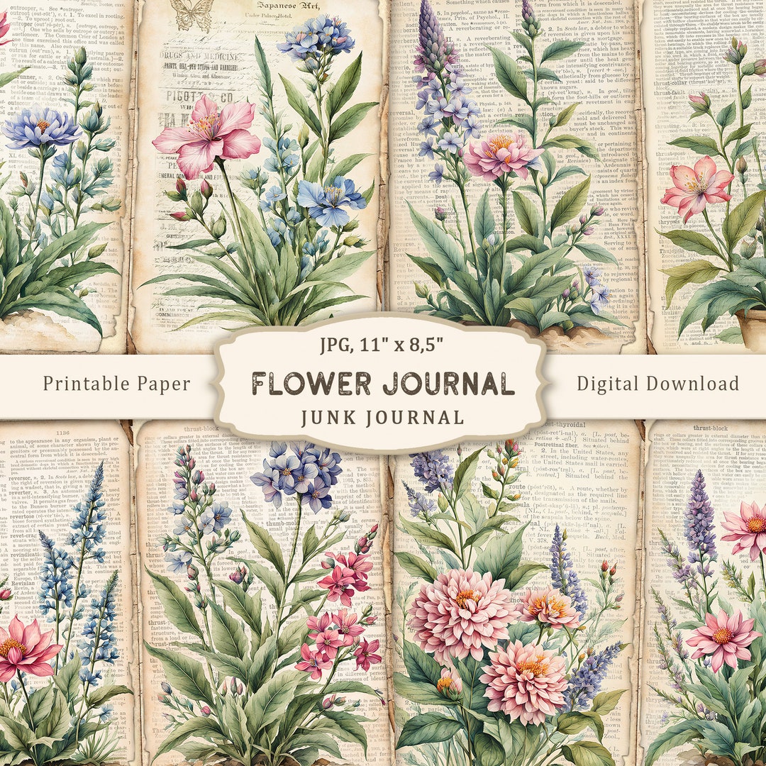 Flower Junk Journal Kit, Meadow Flower Pages, Vintage Printable Paper ...