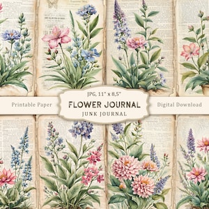 Kit di diario spazzatura floreale, pagine di fiori di prato, carta stampabile vintage, carta Scrapbooking vintage, oggetti effimeri vintage, download digitale