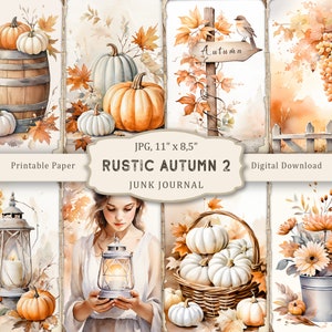 Carnet de voyage rustique automne-2, pages imprimables citrouilles d'automne, papier de scrapbooking champêtre, feuille de collage, éphémères du village d'automne, action de grâces