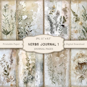 Herbs Journal-1 Junk Journal Kit, Printable Spring Pages, Botanical Scrapbooking Paper, Spring Flower Collage, Vintage Ephemera, Digital