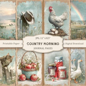 Diario basura Country Morning-3, diario basura de granja, páginas imprimibles de animales, páginas de verano, scrapbooking de papel rústico, efímeras vintage