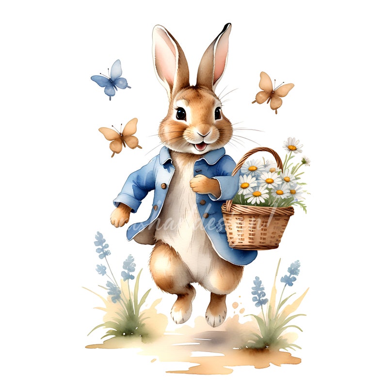 12 imágenes prediseñadas de Peter Rabbit, estilo Beatrix Potter, conejo de primavera (descarga digital) imagen 6