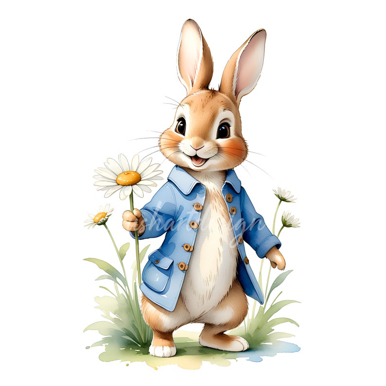12 imágenes prediseñadas de Peter Rabbit, estilo Beatrix Potter, conejo de primavera (descarga digital) imagen 5