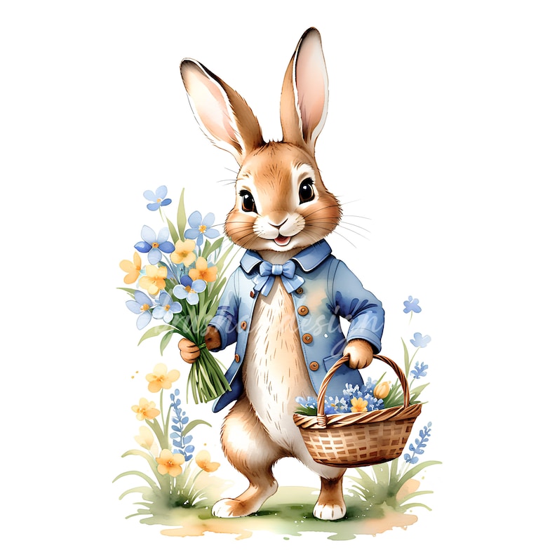 12 imágenes prediseñadas de Peter Rabbit, estilo Beatrix Potter, conejo de primavera (descarga digital) imagen 9