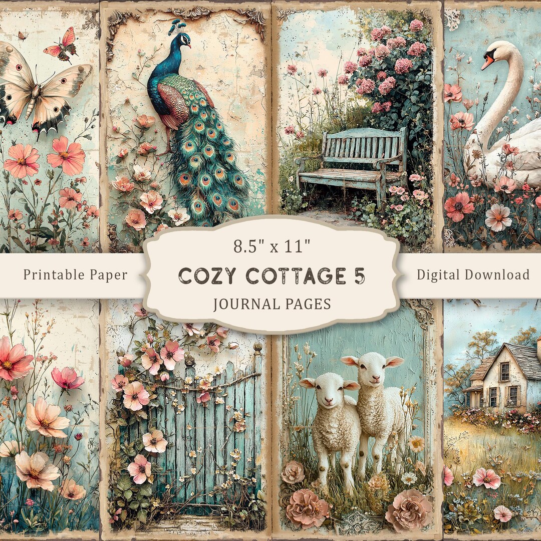 Cozy Cottage #5 Junk Journal Pages: Shabby Chic Ephemera, Digital ...