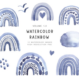 Clipart de arco-íris aquarela, PNG de arco-íris, chá de bebê, clipart de bebê, decoração de berçário, adesivos de planejador, arco-íris índigo, decoração de menino, clipart de bebê