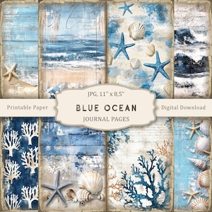 Blue Ocean Junk Journal Kit, Nautical Printable Pages, Sea Scrapbooking Paper, Beach Collage Sheet, Nautical Ephemera, Digital Download