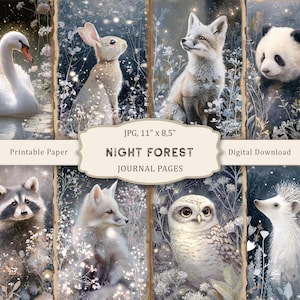 Night Forest Junk Journal, Animal Printable Pages, Animals Collage Sheets, Vintage Animals Ephemera, Digital Download